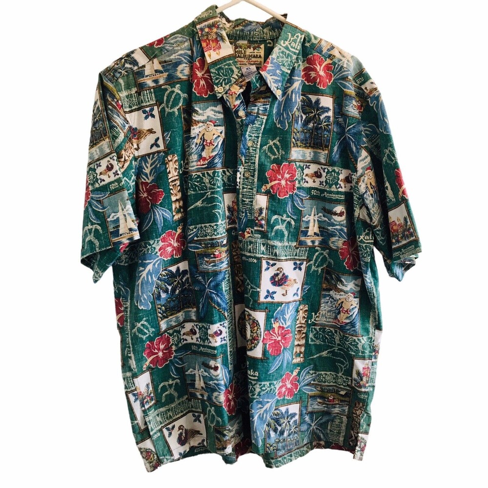 Vtg Mele Kalikimaka Reyn Spooner Christmas Santa XL Limited Ed. 50th Anniv. AOP